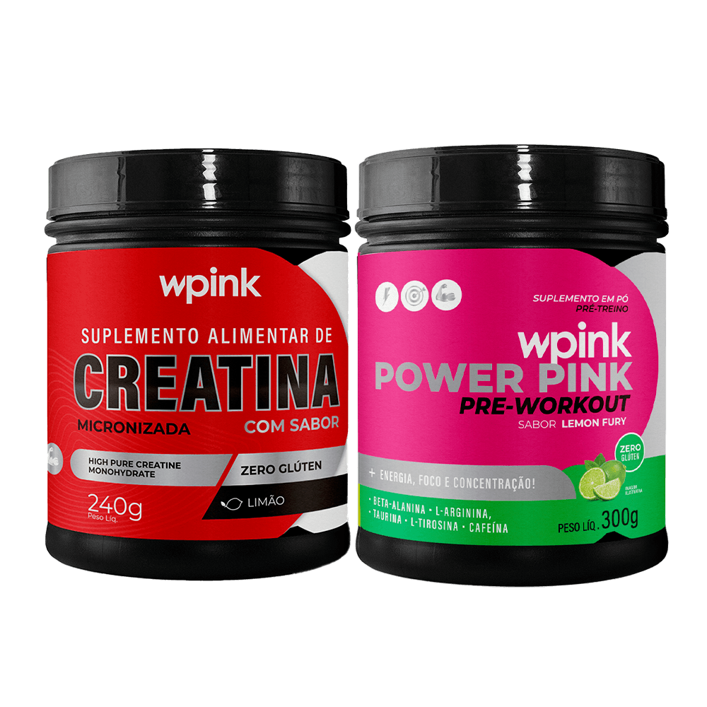 creatina de limão 240g - power pink de limão 300g - pré-treino - wp