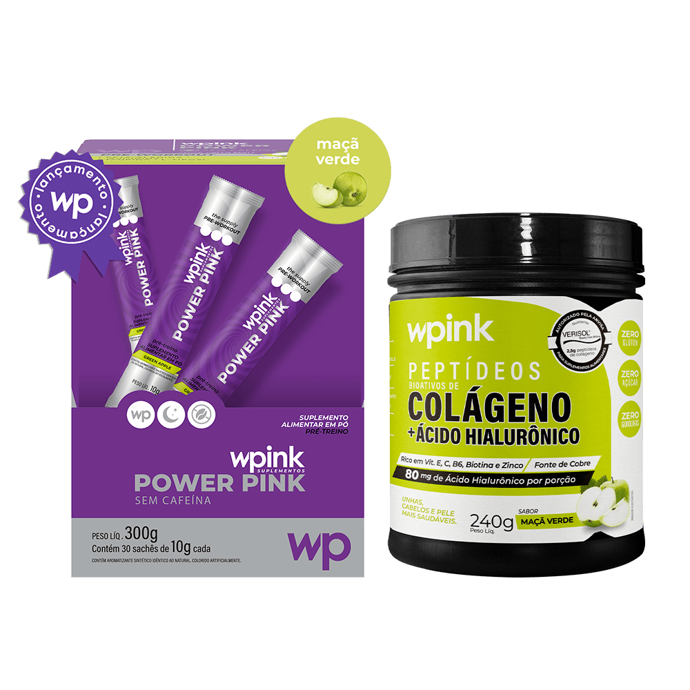 Power pink sem cafeína maçã verde 300g + colágeno de maçã verde 240g - wp