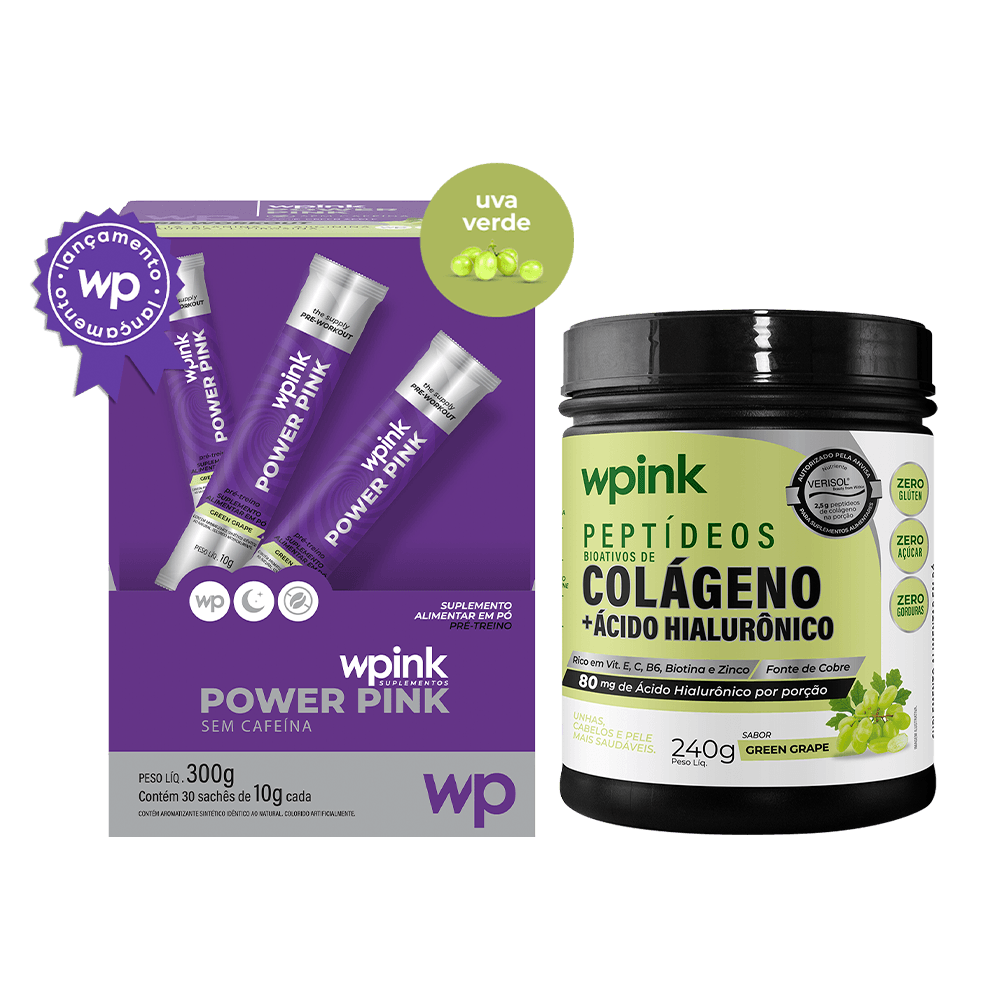 Power pink sem cafeína uva verde 300g + colágeno de uva verde 240g - wp
