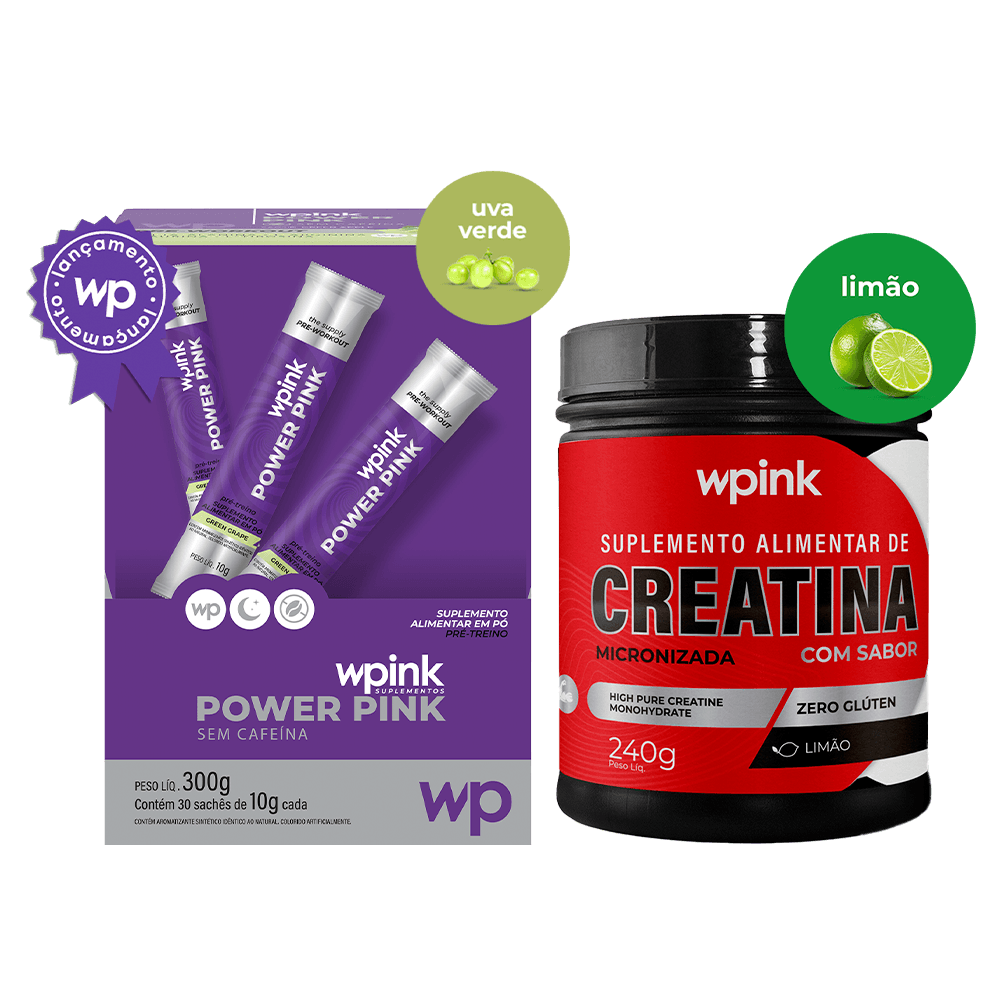 Power pink sem cafeína uva verde 300g + creatina de limão 240g - wp